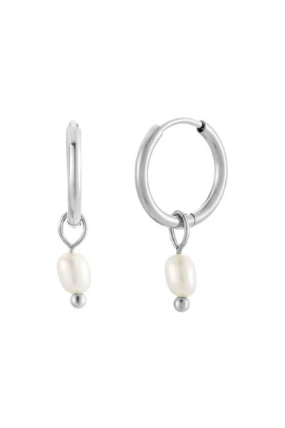 Atolea Pearl Huggie Hoops Earrings In Metallic