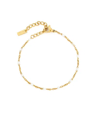 Atolea White Beaded Anklet In Gold