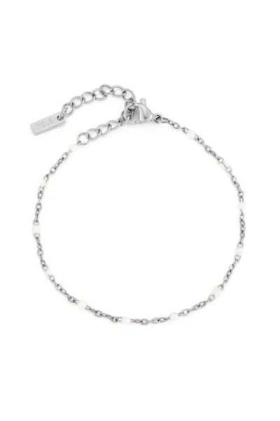 Atolea White Beaded Anklet In Silver