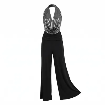 Atom Label Women's Barium Jumpsuit In Gunmetal Shimmer & Black In Multi