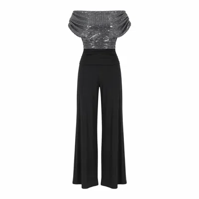 Atom Label Women's Black Carbon Jumpsuit In Gunmetal Sequin Sparkle
