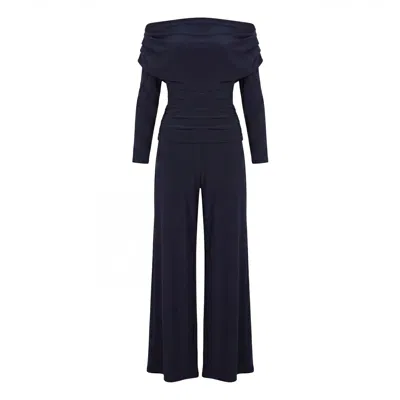 Atom Label Women's Blue Carbon Jumpsuit With Sleeve In Navy