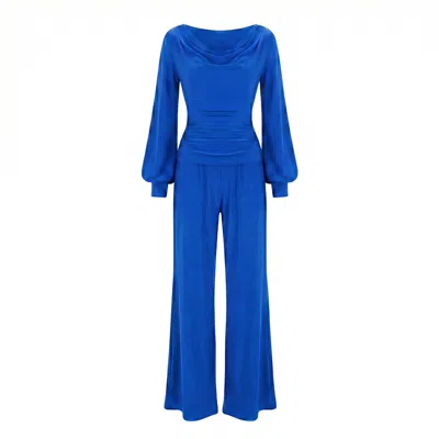 Atom Label Women's Blue Indium Jumpsuit With Bell Sleeve In Cobalt