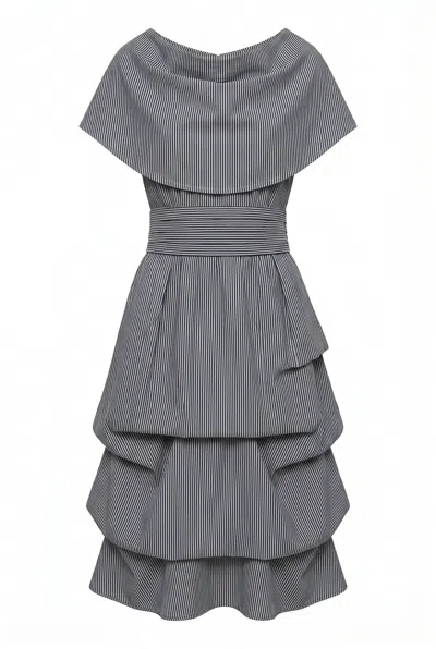 Atom Label Women's Blue Jolaby Cowl Hitch Dress In Denim Stripe In Gray