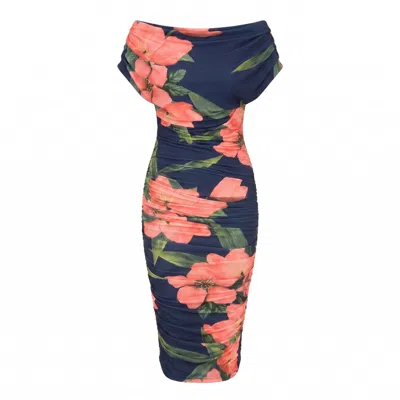 Atom Label Women's Blue Oxygen Dress In Navy & Coral Floral In Multi