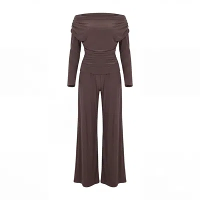 Atom Label Women's Brown Carbon Jumpsuit With Sleeve In Chocolate In Purple
