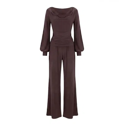 Atom Label Women's Brown Indium Jumpsuit With Bell Sleeve In Chocolate