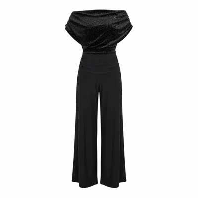 Atom Label Women's Carbon Jumpsuit In Black Sparkle Velvet & Black