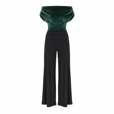 Atom Label Women's Carbon Jumpsuit In Forest Green Velvet & Black