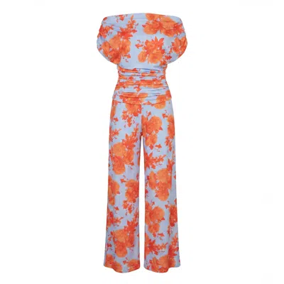 Atom Label Women's Carbon Jumpsuit In Powder Blue & Orange Floral