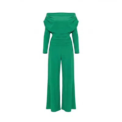 Atom Label Women's Carbon Jumpsuit With Sleeve In Emerald Green
