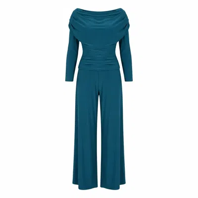 Atom Label Women's Green Carbon Jumpsuit With Sleeve In Petrol In Blue
