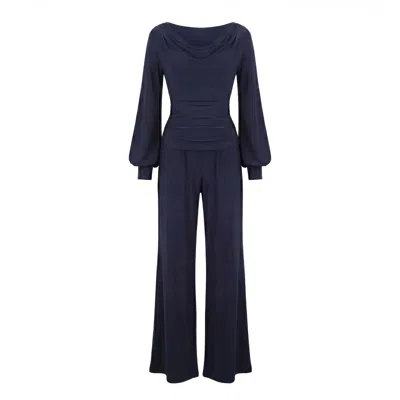 Atom Label Women's Green Indium Jumpsuit With Bell Sleeve In Navy In Black