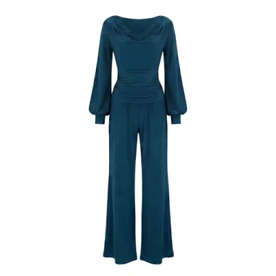 Atom Label Women's Green Indium Jumpsuit With Bell Sleeve In Petrol In Blue