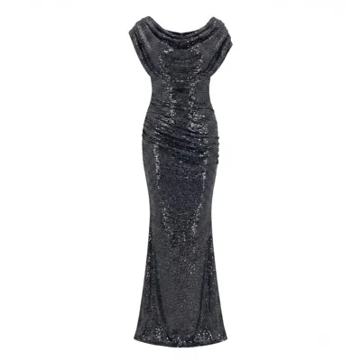 Atom Label Women's Grey Platinum Gown In Gunmetal Sequin Sparkle In Black