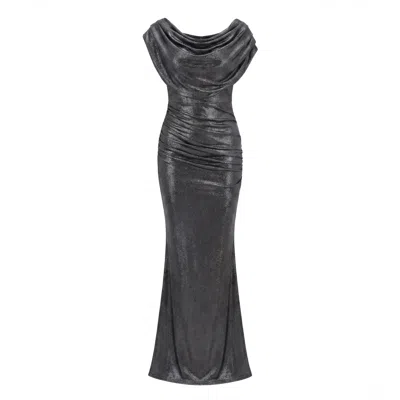 Atom Label Women's Grey Platinum Gown In Gunmetal Shimmer In Black