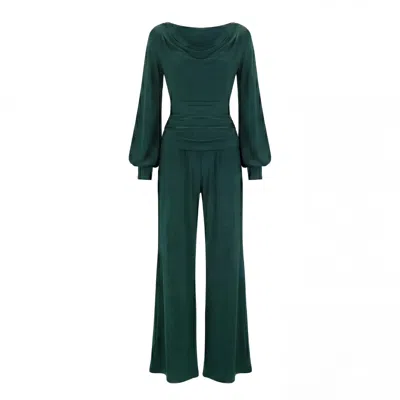 Atom Label Women's Indium Jumpsuit With Bell Sleeve In Forest Green