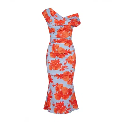 Atom Label Women's Mercury Midi Dress In Powder Blue & Orange Floral