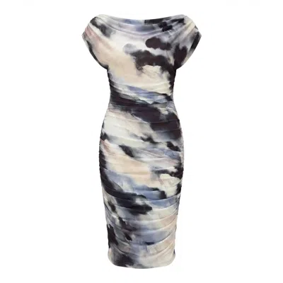 Atom Label Women's Neutrals Oxygen Dress In Abstract Print In Gray