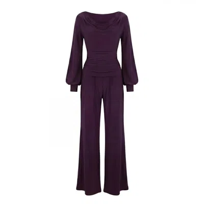 Atom Label Women's Purple Indium Jumpsuit With Bell Sleeve In Blackcurrant