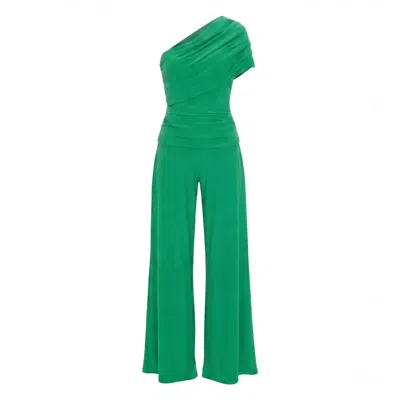 Atom Label Women's Rhodium Jumpsuit In Emerald Green