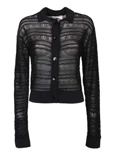 ATOMO FACTORY BLACK VISCOSE POINTELLE CARDIGAN