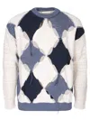 ATOMO FACTORY BLUE CREAM CUT OUT SWEATER WITH RHOMBUSES
