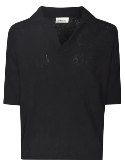 Atomo Factory Button-less Knitted Polo Shirt In Black