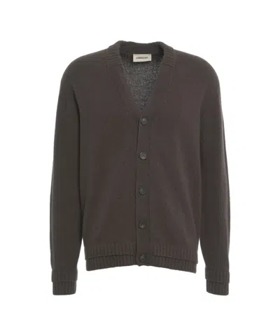 Atomo Factory Cardigan In Soft Wool-cashmere Blend With V-neck Design In Brown