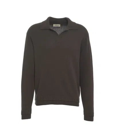 Atomo Factory Classic Polo Collar Knit Sweater In Brown