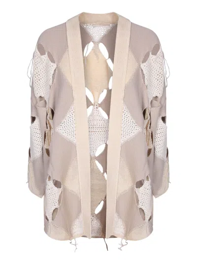 ATOMO FACTORY COTTON PATCH POINT BEIGE CARDIGAN