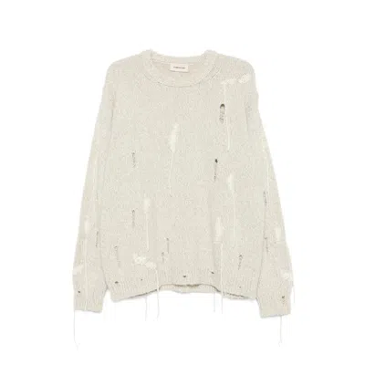 Atomo Factory Distressed Cotton-blend Sweater In Neutral
