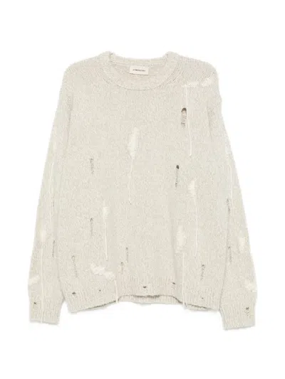 Atomo Factory Distressed Crew-neck Sweater In Neutrals