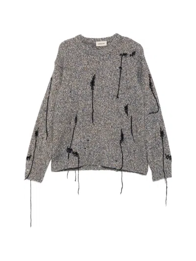 Atomo Factory Distressed Marl-knit Sweater In Grey