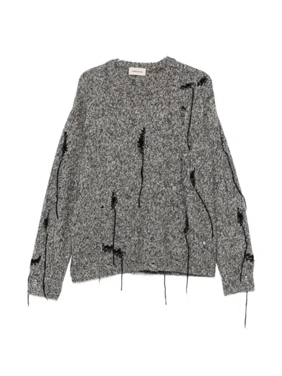 Atomo Factory Distressed Marl-knit Sweater In Grey