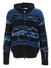 Atomo Factory Frayed Knit Hooded Jacket In Blue