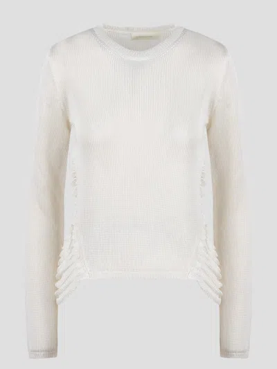 Atomo Factory Fringed Viscose Knit Sweater In White