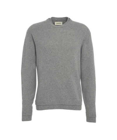 Atomo Factory Knit Sweater With Round Neckline And Ribbed Detailing In Gray