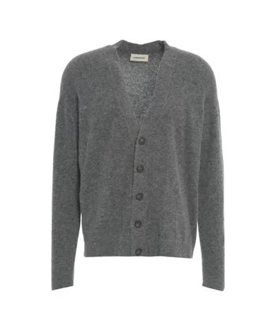 Atomo Factory Luxurious Virgin Wool Cardigan With Textured Knit And V-neckline In Gray