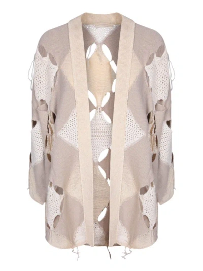 Atomo Factory Mixed Knit Cardigan With Patchwork Details In Beige