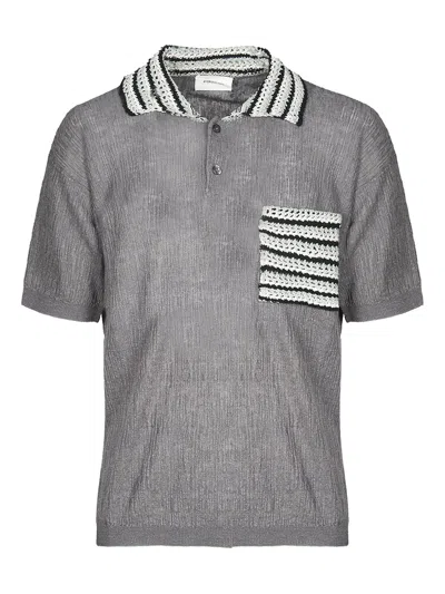 Atomo Factory Striped Collar Polo Shirt In Gray