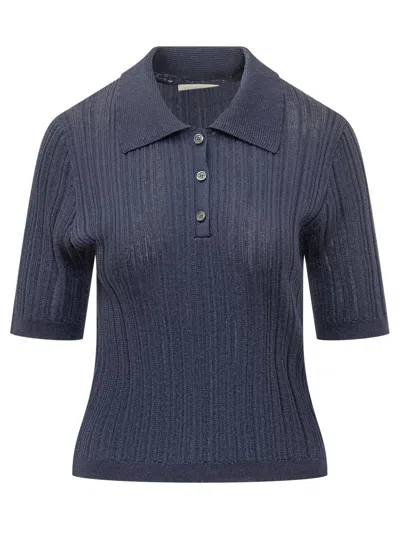 Atomo Factory Textured Polo With Collar And Buttons In Blu