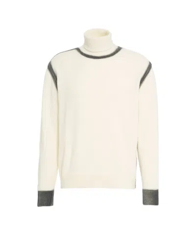 Atomo Factory Turtleneck Sweater In Soft Wool Blend With Contrast Accents In White