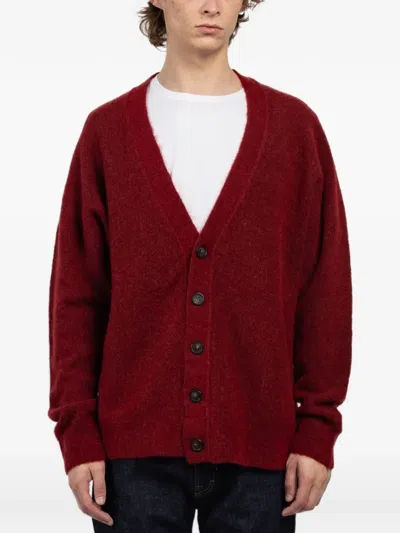 Atomo Factory V-neck Buttoned Cardigan In Burgundy