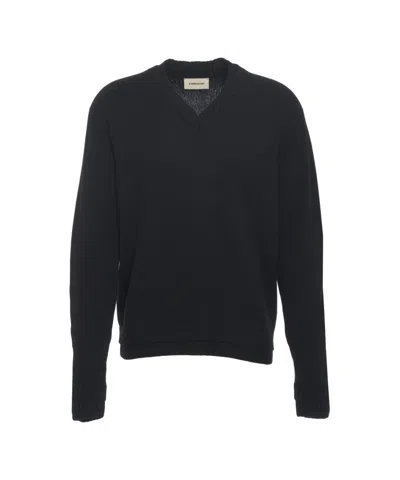 Atomo Factory V-neck Sweater With Ribbed Cuffs And Hem In Black