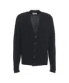 Atomo Factory Virgin Wool Black Cardigan With V-neck And Ribbed Cuffs In Black