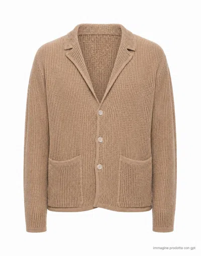 Atomofactory Sand Relaxed Fit Cotton Acetate Mesh Cardigan In Brown