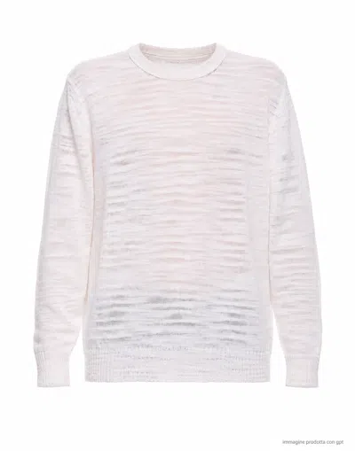 Atomofactory White Slub Crew-neck Linen Blend Sweater