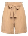Atos Lombardini Woman Shorts & Bermuda Shorts Camel Size 8 Viscose, Linen In Beige