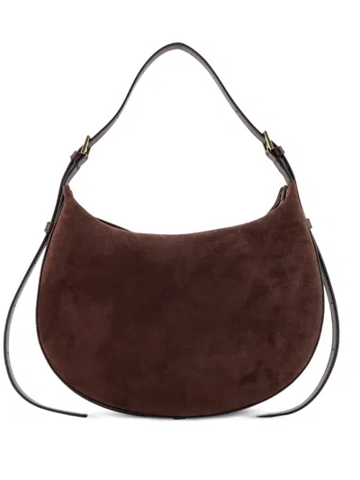 Atp Atelier Curved Suede Shoulder Bag In Brown